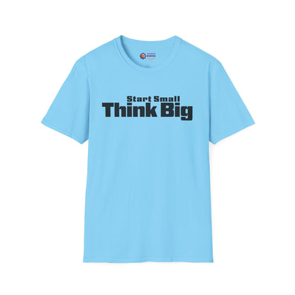 Light blue t-shirt with 'Start Small Think Big' text on a white background