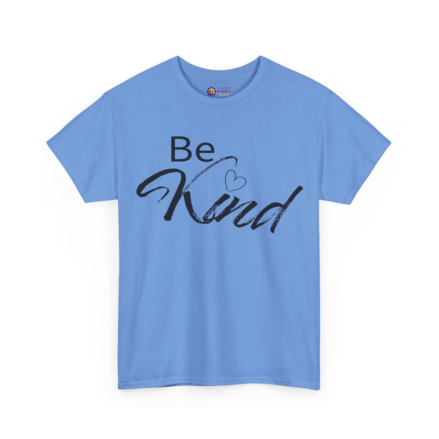 Light blue t-shirt with 'Be Kind' text on a white background