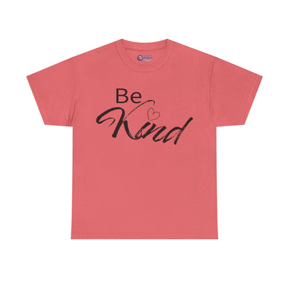 Red t-shirt with 'Be Kind' text on a white background