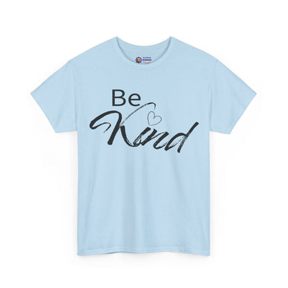 Light blue t-shirt with 'Be Kind' text on a white background