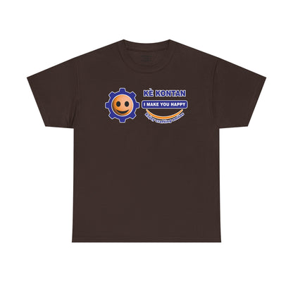 Brown t-shirt with a logo and text on a white background