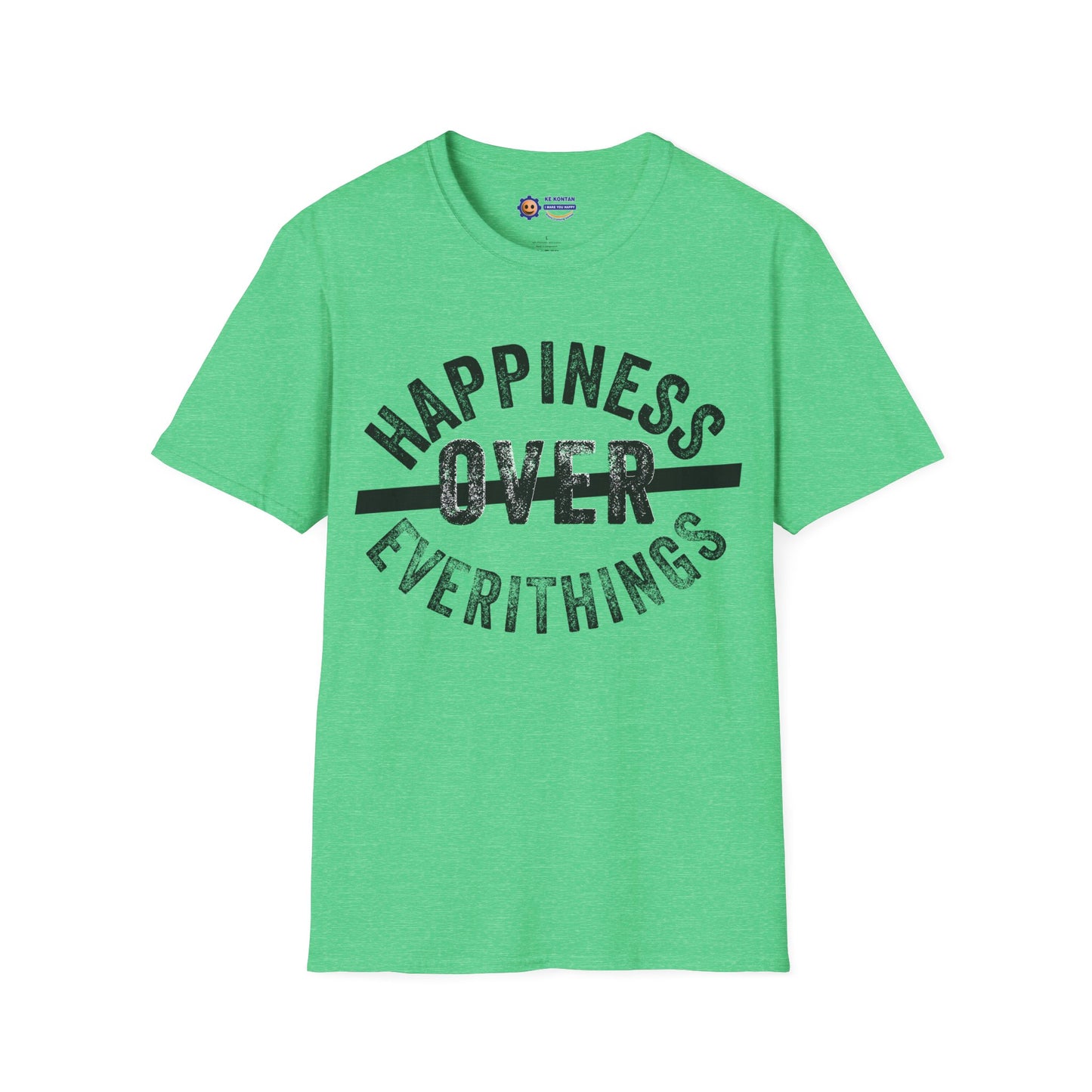 Green t-shirt with black text on a white background