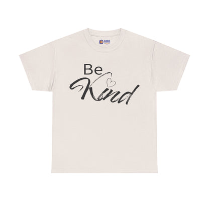 Beige t-shirt with 'Be Kind' text on a white background