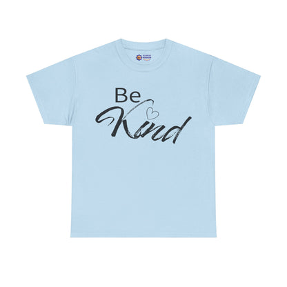 Light blue t-shirt with 'Be Kind' text on a white background