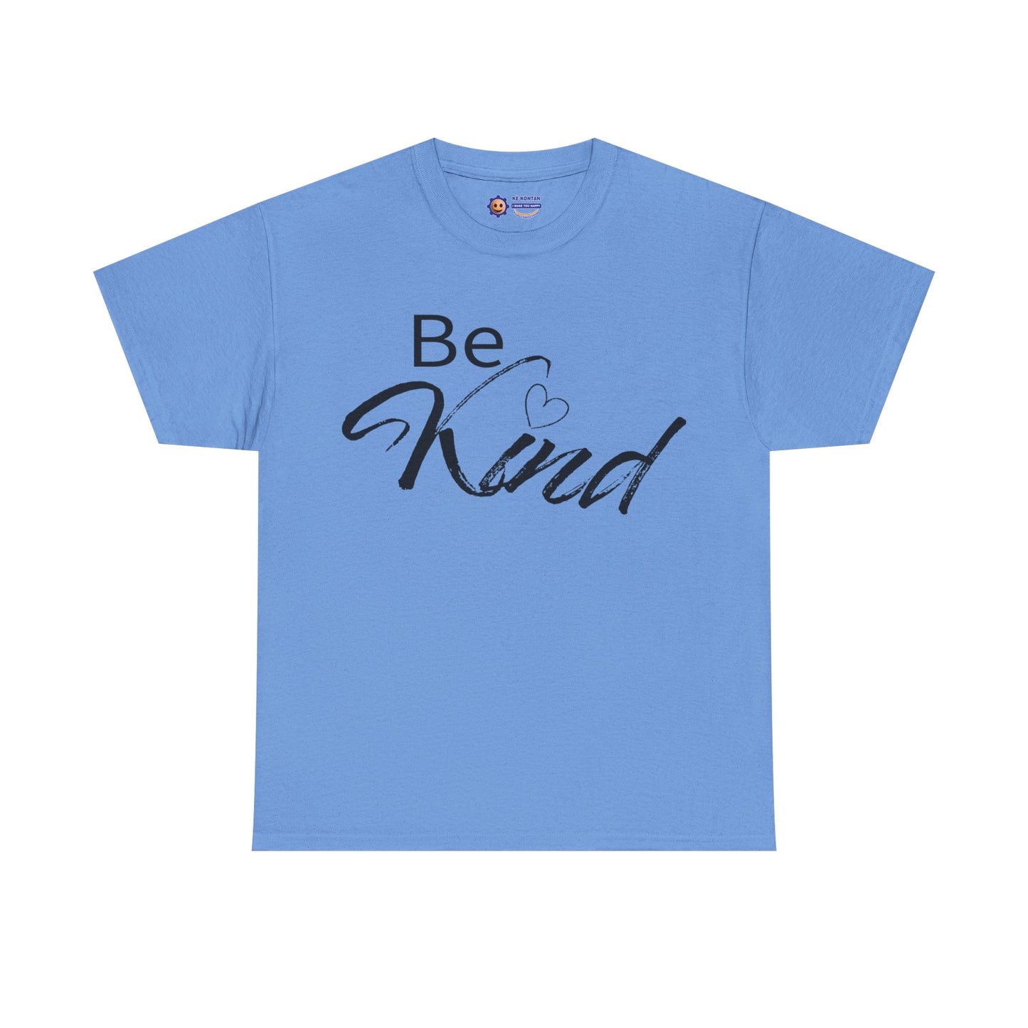 Light blue t-shirt with 'Be Kind' text on a white background