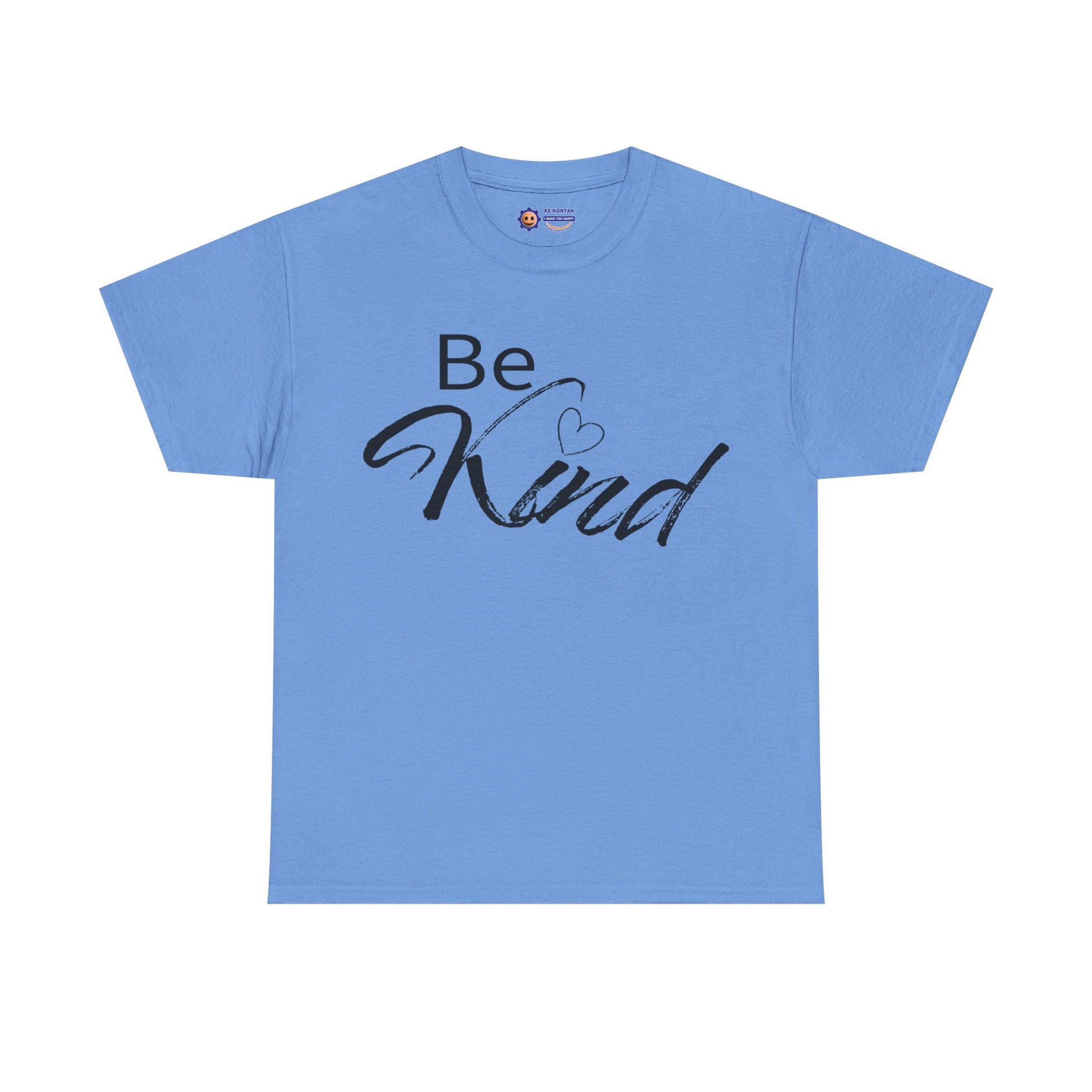 Light blue t-shirt with 'Be Kind' text on a white background