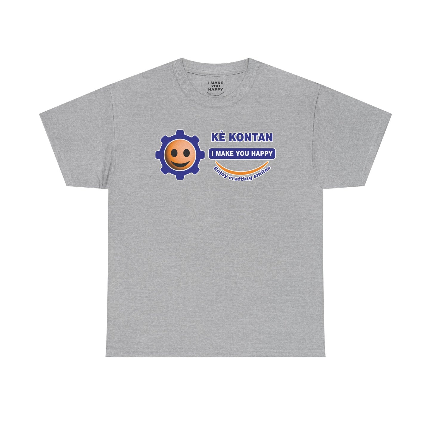 Gray t-shirt with a logo and text on a white background