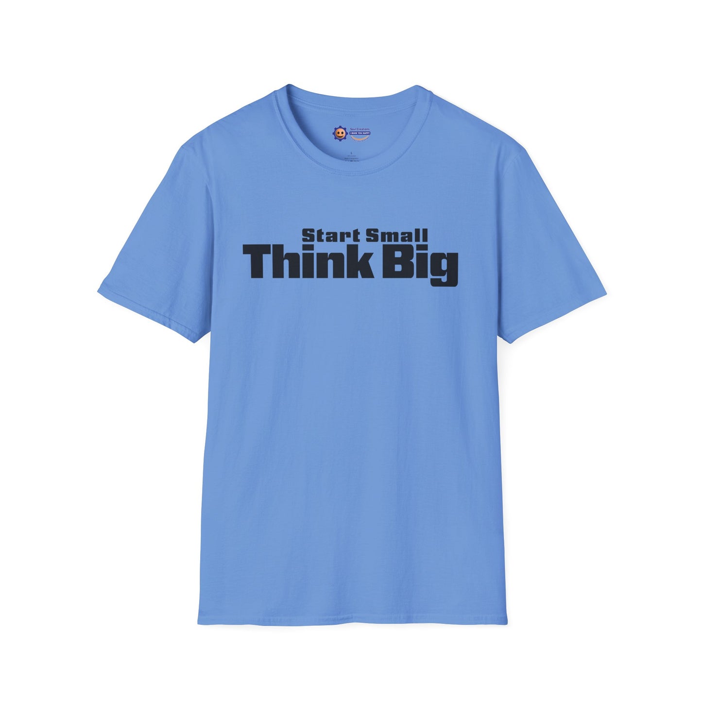 Light blue t-shirt with 'Start Small Think Big' text on a white background