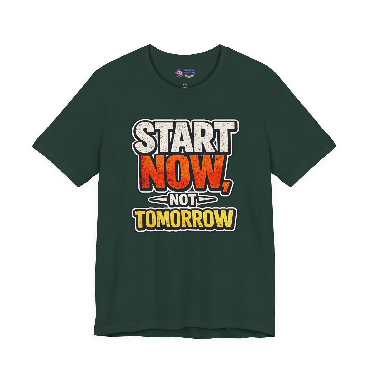 Green t-shirt with motivational text design on a white background