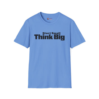Light blue t-shirt with 'Start Small Think Big' text on a white background
