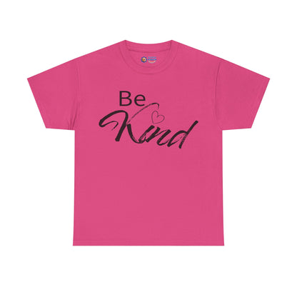 Pink t-shirt with 'Be Kind' text on a white background