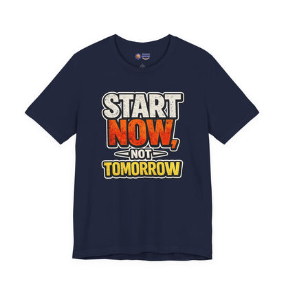 Navy blue t-shirt with motivational quote on a white background