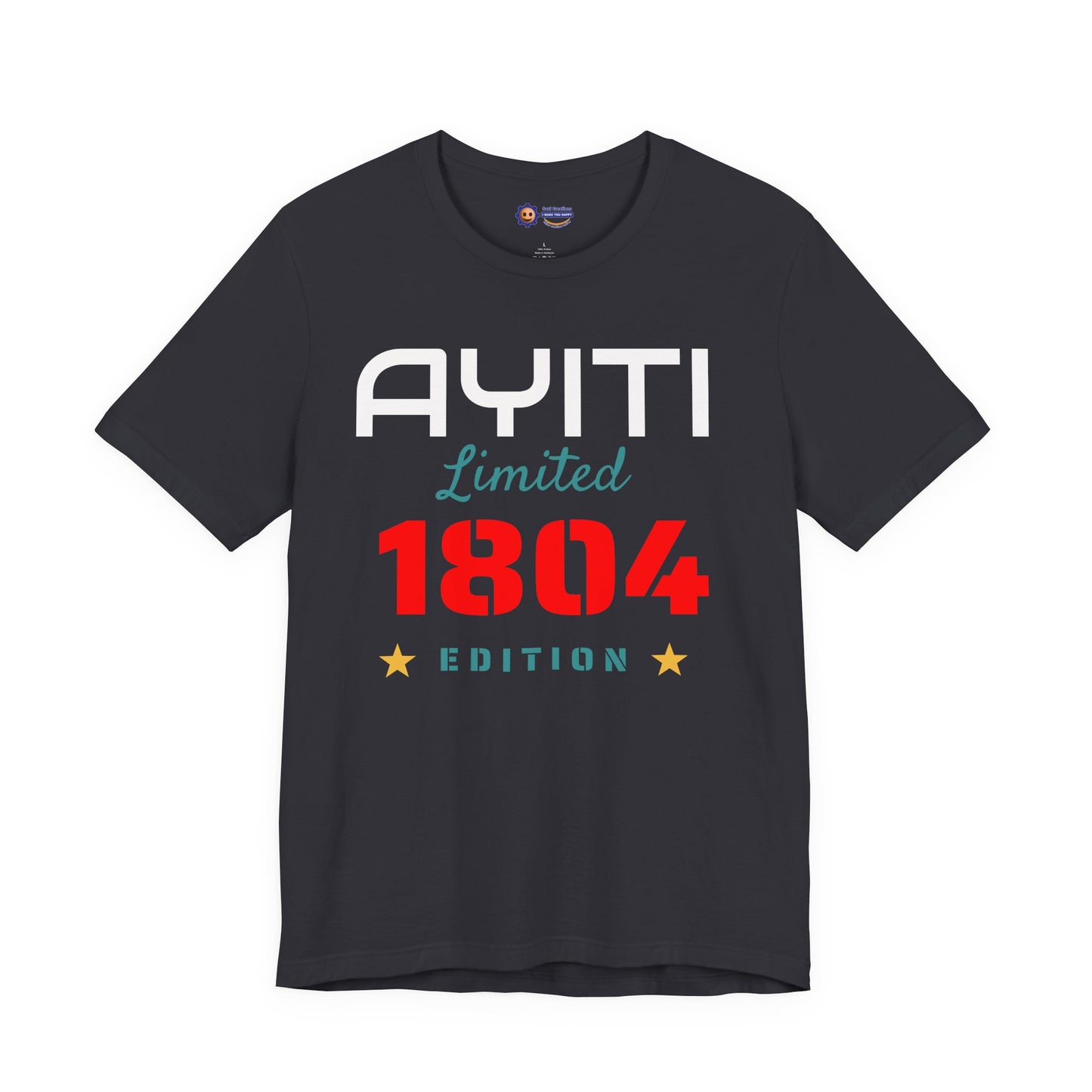 Dark Grey t-shirt with 'Ayiti Limited 1804 Edition' text on a white background