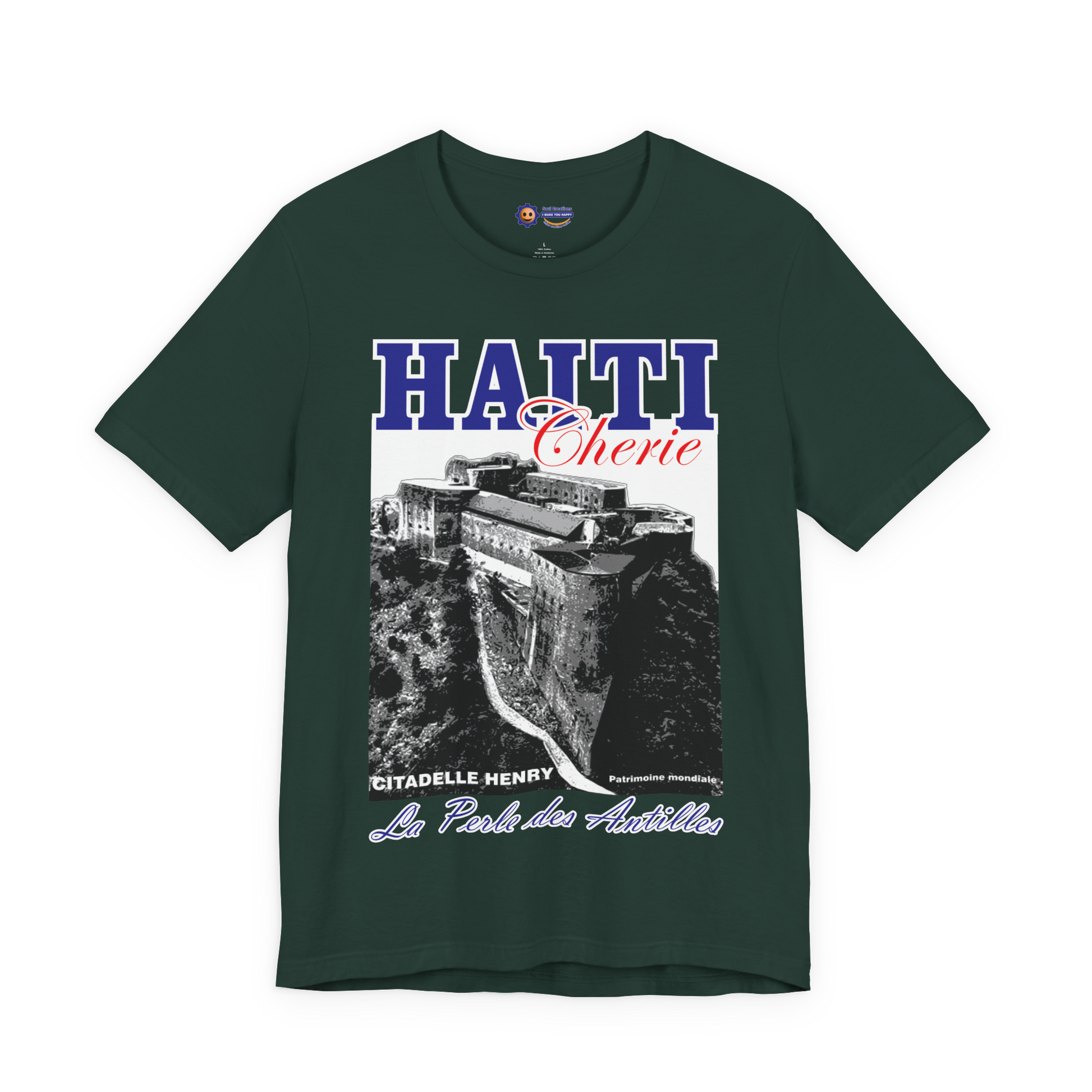 Forest t-shirt with Haiti-themed graphic design on a white background