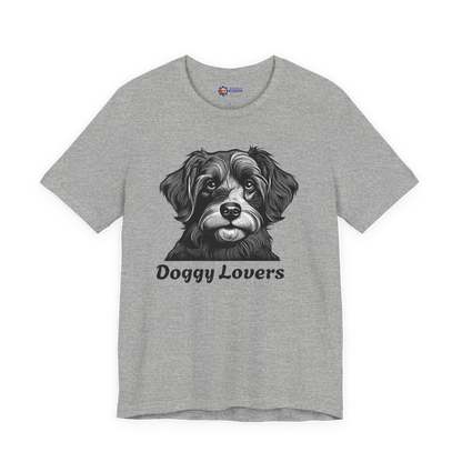 Gray t-shirt with a dog graphic and 'Doggy Lovers' text on a white background