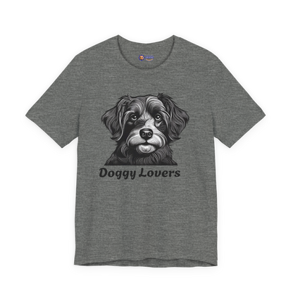 Gray t-shirt with a dog graphic and 'Doggy Lovers' text on a white background