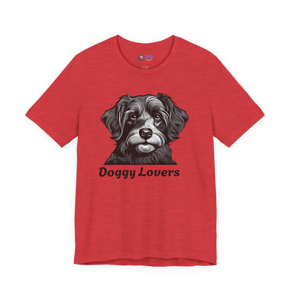 Heather Red t-shirt with a dog graphic and 'Doggy Lovers' text on a white background