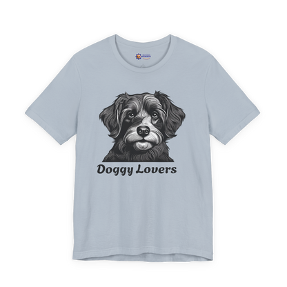 Light blue t-shirt with a dog graphic and 'Doggy Lovers' text on a white background