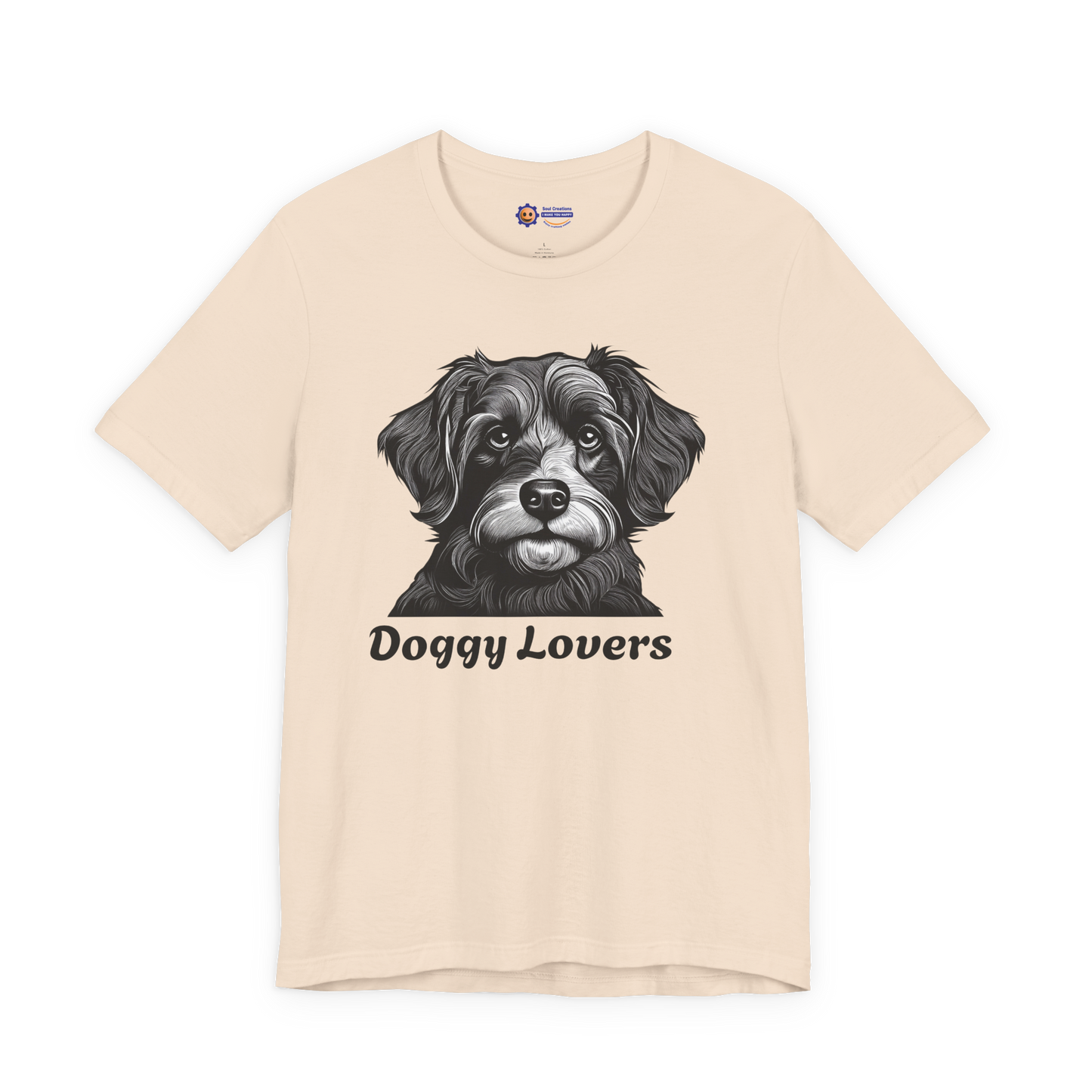 Soft Cream t-shirt with a dog graphic and 'Doggy Lovers' text on a white background